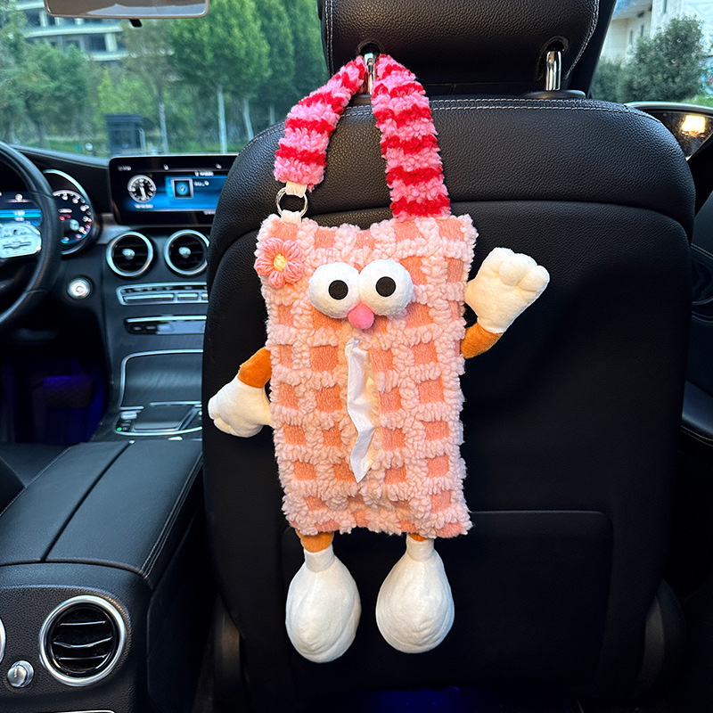V888-ELOSUNG19149-226767-00 2 PCS Pink Cute Plush Tissue Box Holder with Fun Character Design for Car and Home - Image 1