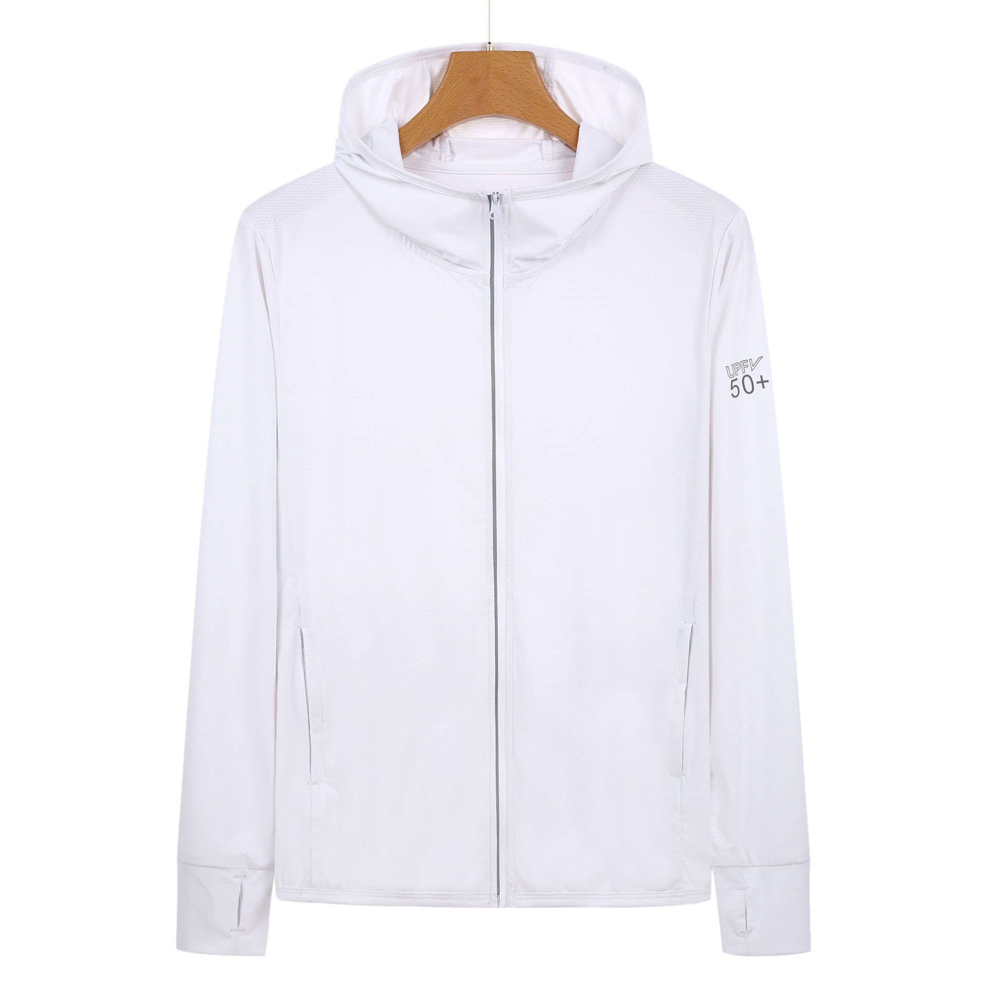 V888-ELOSUNG19262-202502241046-00 S White Long Sleeve UV Protection Summer Breathable Knitted Ice Silk Outdoor Sun Protection Clothing - Unisex Thin Sunscreen Shirt - Image 1