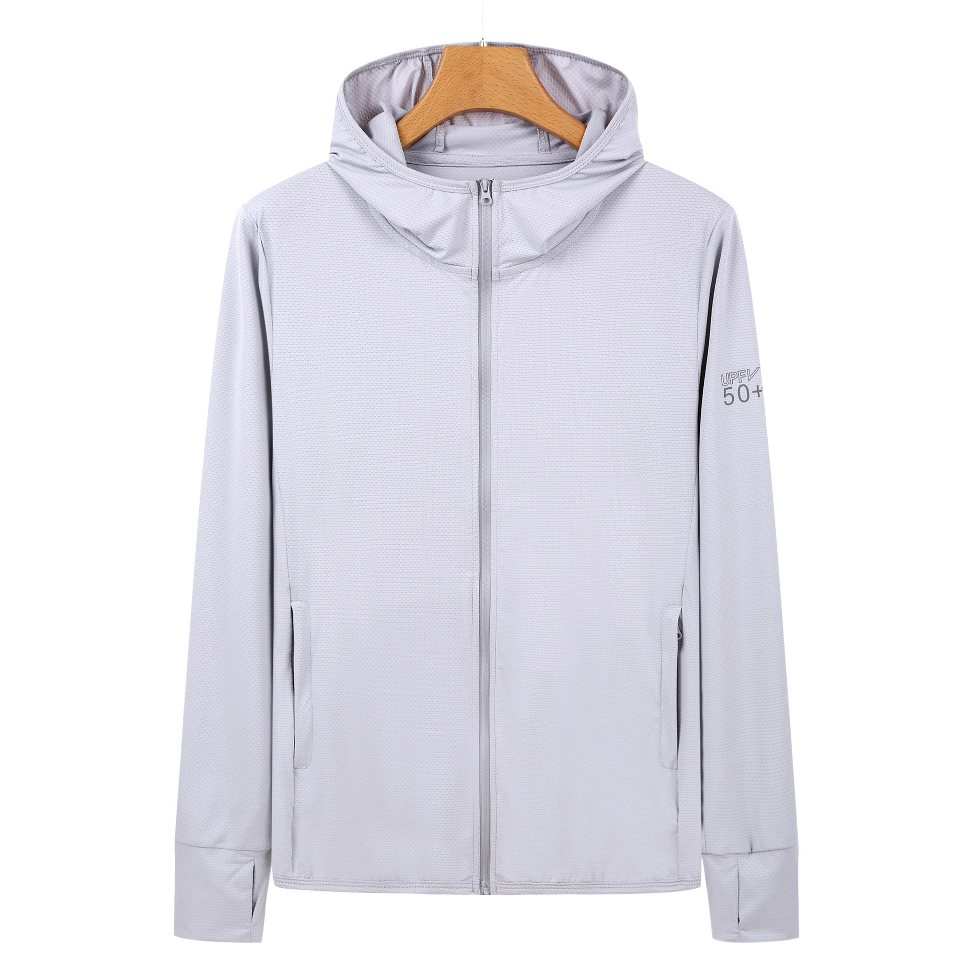 V888-ELOSUNG19285-202502241126-00 L Grey Long Sleeve UV Protection Summer Breathable Knitted Ice Silk Outdoor Sun Protection Clothing - Unisex Thin Sunscreen Shirt - Image 1