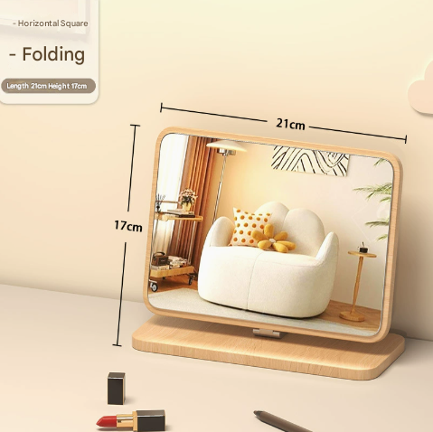 V888-ELOSUNG19442-202503031020-00 Horizontal Square Folding Mirror Tabletop Makeup Mirror - Large Wooden Swivel Vanity Mirror for Desk - Image 1