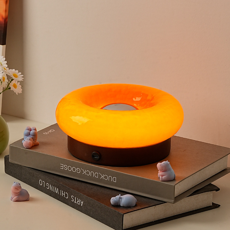 V888-ELOSUNG19493-202503041225-00 Orange Donut Table Lamp - Rechargeable Touch Control LED - Image 1