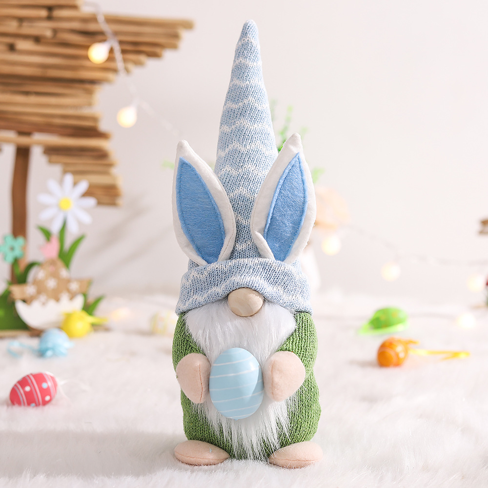 V888-ELOSUNG19508-202503071437-00 Blue Fat Doll Easter Gnome Doll - Knitted Fabric with Egg and Bunny Ears Decor - Image 1