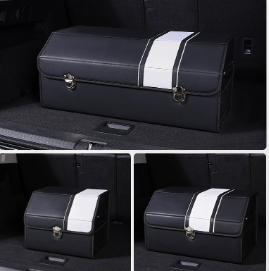 V888-ELOSUNG19552-202503071413-00 Medium Sized Black-white Foldable Car Trunk Storage Box - Large Capacity Insertable Rear Organizer - Image 1