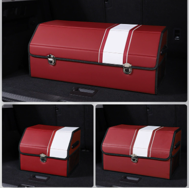 V888-ELOSUNG19554-202503071359-00 Medium Sized Wine red-white Foldable Car Trunk Storage Box - Large Capacity Insertable Rear Organizer - Image 1