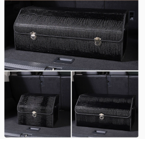 V888-ELOSUNG19556-202503071403-00 Medium Sized Crocodile Print Black Foldable Car Trunk Storage Box - Large Capacity Insertable Rear Organizer - Image 1