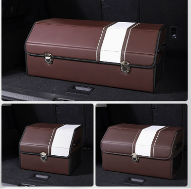 V888-ELOSUNG19571-202503071612-00 Extra Large Brown-white Foldable Car Trunk Storage Box - Large Capacity Insertable Rear Organizer - Image 1