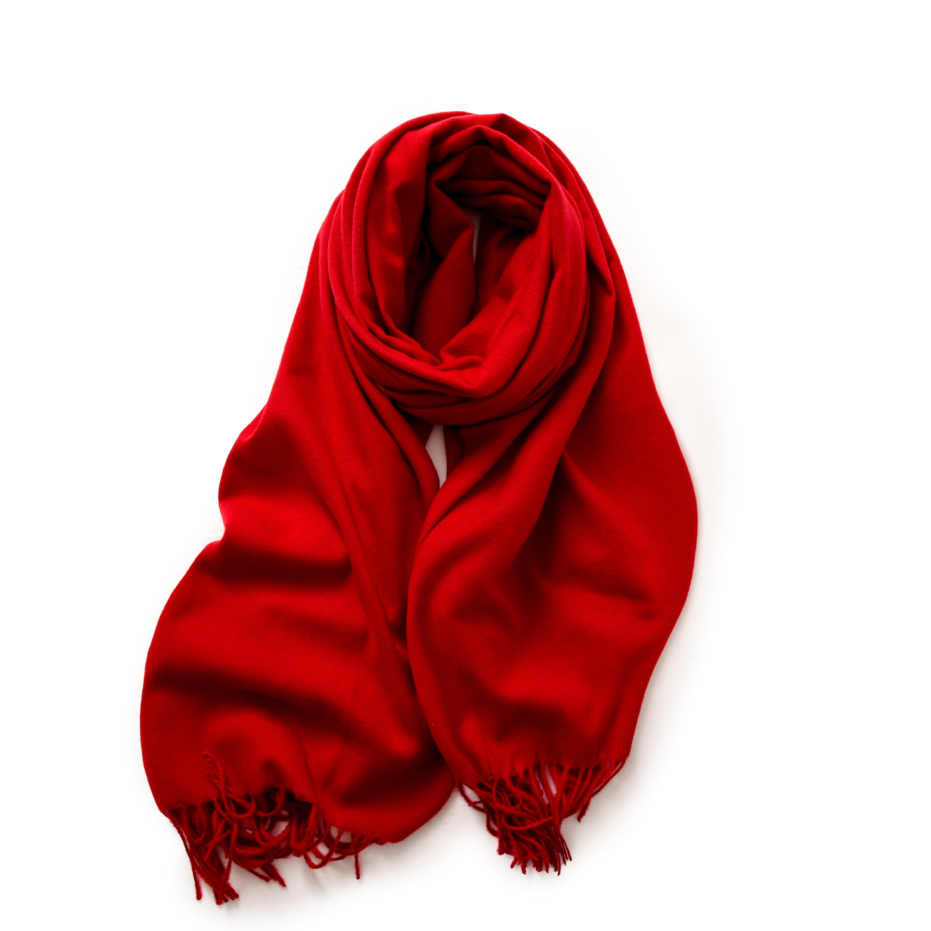 V888-ELOSUNG19628-202503111312-00 Jujube Red 2 PCS Faux Cashmere Solid Color Scarf Shawl with Tassels - Warm Korean Style Wrap (180cm x 70cm) - Image 1