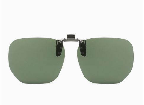 V888-ELOSUNG19697-202503121352-00 Dark Green 2-Piece Flip-Up Sunglasses Clip-On Set for Glasses - UV-Protective Square Polarized Lenses for Driving - Image 1