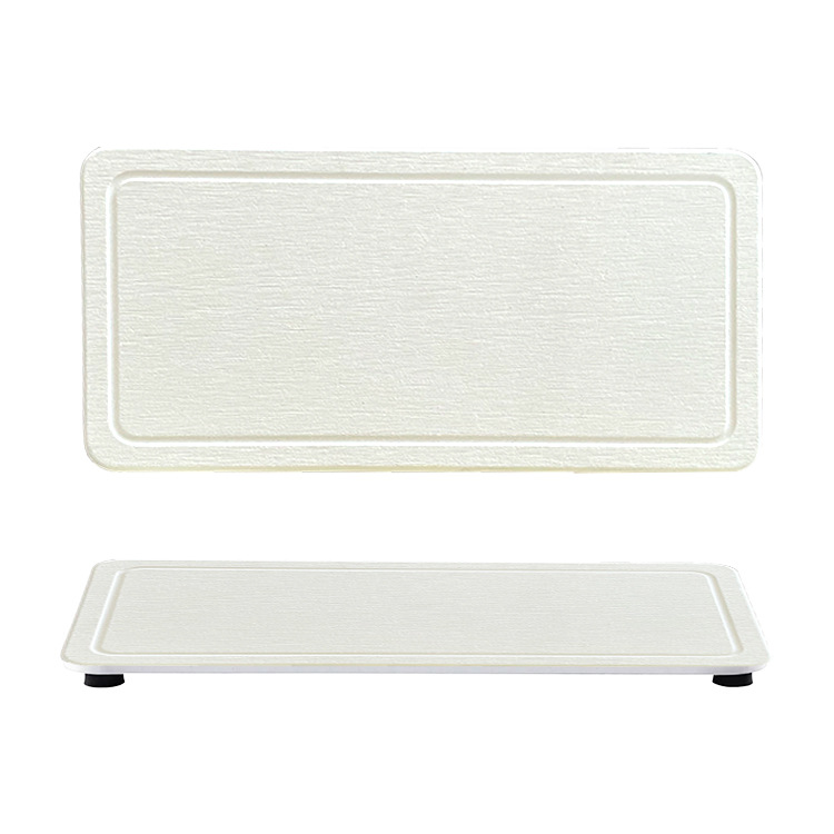 V888-ELOSUNG19711-202503121516-00 Engraved Inner Frame - White 2-Piece Rectangular Diatomaceous Earth Coaster Set - Absorbent Grooved Mat for Sink and Bathroom - Image 1