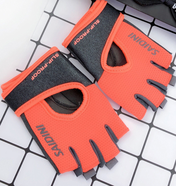 V888-ELOSUNG19728-202503121346-00 L Orange 2-PCS Women's Half-Finger Fitness Gloves - Anti-Slip Breathable Gloves for Yoga, Spin Bike, and Weight Training - Image 1