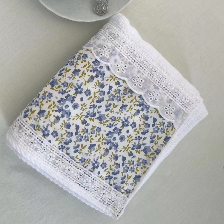 V888-ELOSUNG19824-202503181015-00 2 PCS Blue Small Flower B 100% Cotton Solid Color Thickened Adult Face Towel with Floral Soft Texture - 35 x 75cm - Image 1