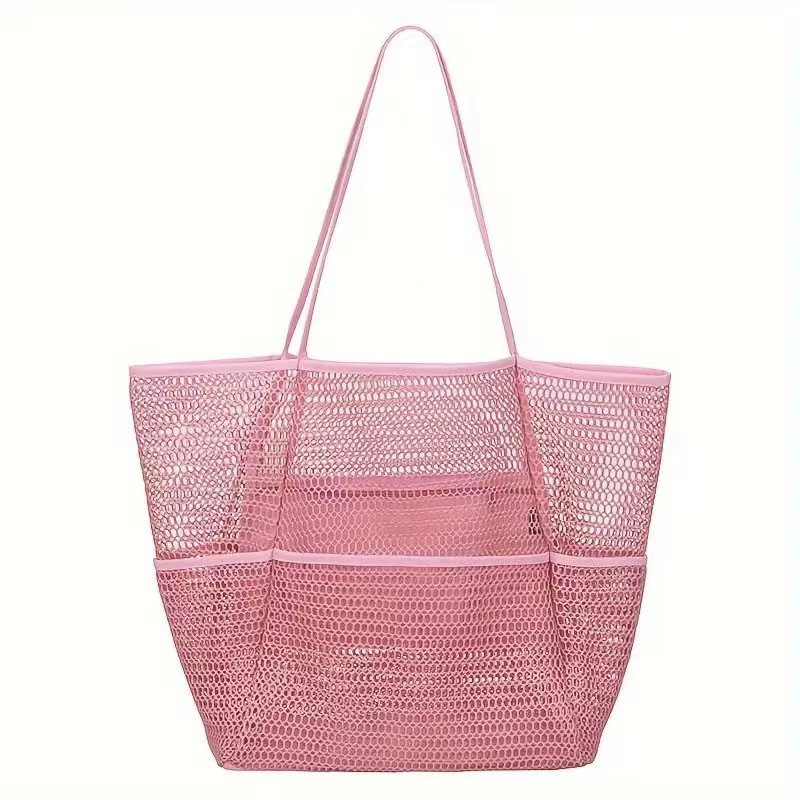 V888-ELOSUNG19841-202503181030-00 Pink Double Layer Mesh Beach Bag - Large Capacity - Image 1