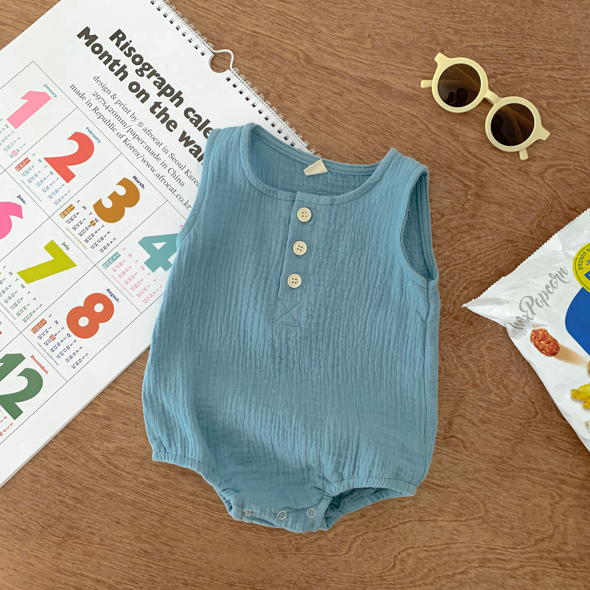 V888-ELOSUNG19854-202503181037-00 70cm Blue Sleeveless Bubble Cotton Baby Romper - Soft Newborn Onesie for Boys and Girls, 0-2 Years - Image 1