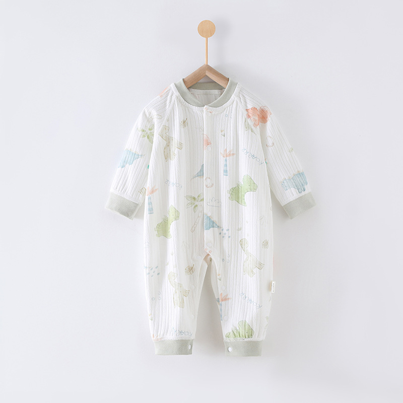 V888-ELOSUNG19893-202503181111-00 80 Size Dinosaur Land Class A Pure Cotton Long-Sleeve Baby Onesie - Cozy Newborn Bodysuit for Fall and Winter - Image 1