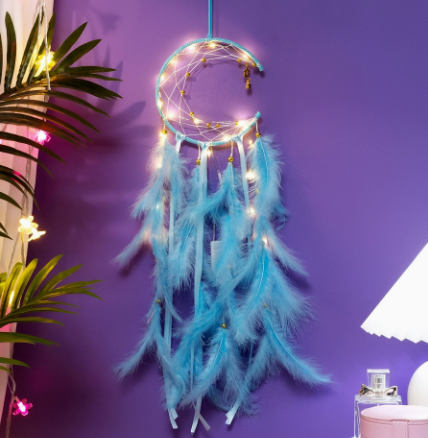 V888-ELOSUNG19915-202503211543-00 Blue With light 2 PCS Mystic Moon Dreamcatcher Wind Chime Pendant - Elegant Lunar Design with Soothing Tones - Image 1