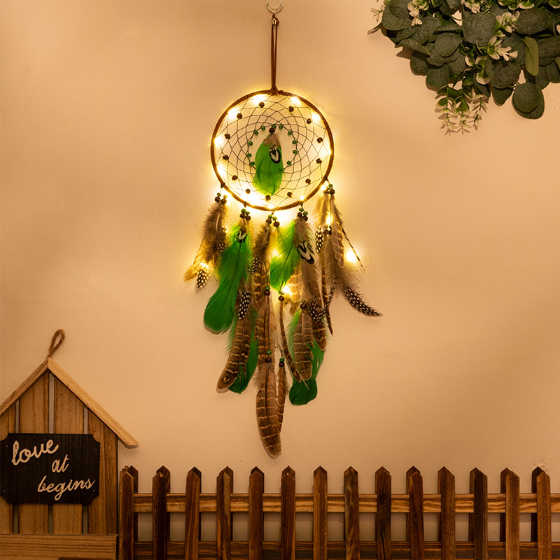 V888-ELOSUNG19926-202503211732-00 Rounded With Lights Boho Forest Dreamcatcher Wind Chime Pendant - INS Style Moonlit Serenity Decor - Image 1