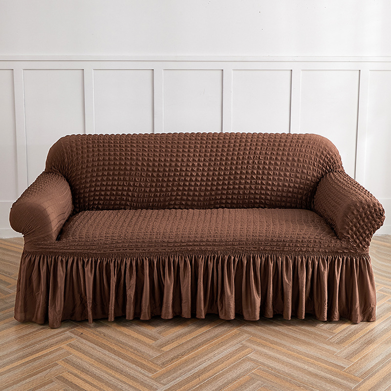 V888-ELOSUNG19931-202503211805-00 Light Coffee Single Sofa Bubble Gauze Sofa Cover with Skirt - Full Elastic Dustproof Single Seater 90-140cm - Image 1