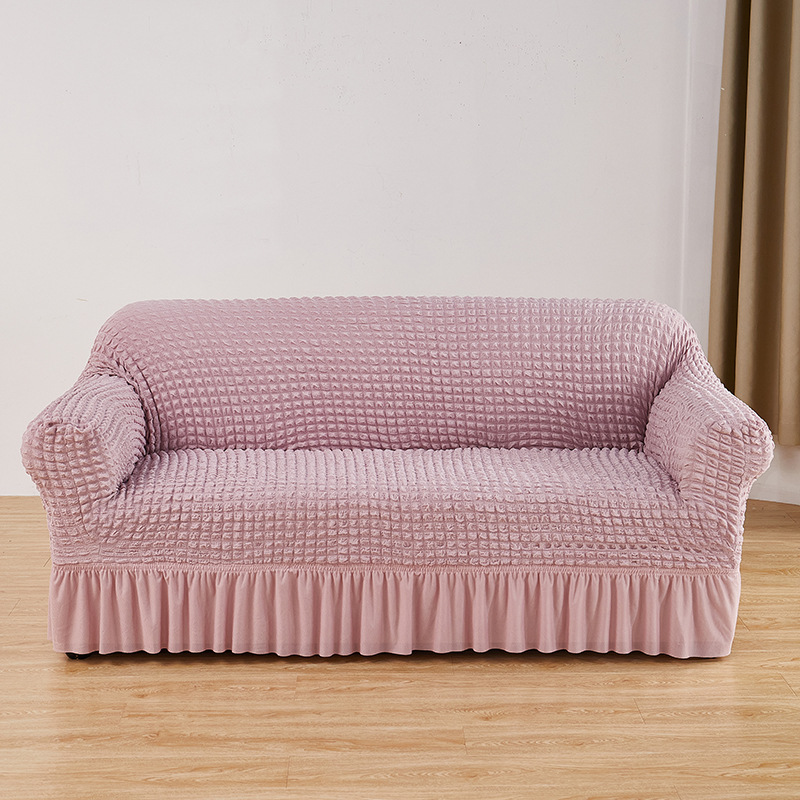 V888-ELOSUNG19933-202503211807-00 Pink Single Sofa Bubble Gauze Sofa Cover with Skirt - Full Elastic Dustproof Single Seater 90-140cm - Image 1