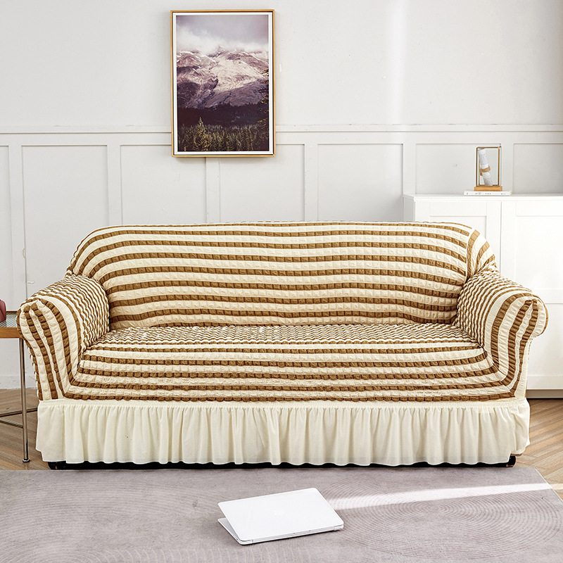V888-ELOSUNG19944-202503211812-00 Beige-coffee Single Sofa Bubble Gauze Sofa Cover with Skirt - Full Elastic Dustproof Single Seater 90-140cm - Image 1