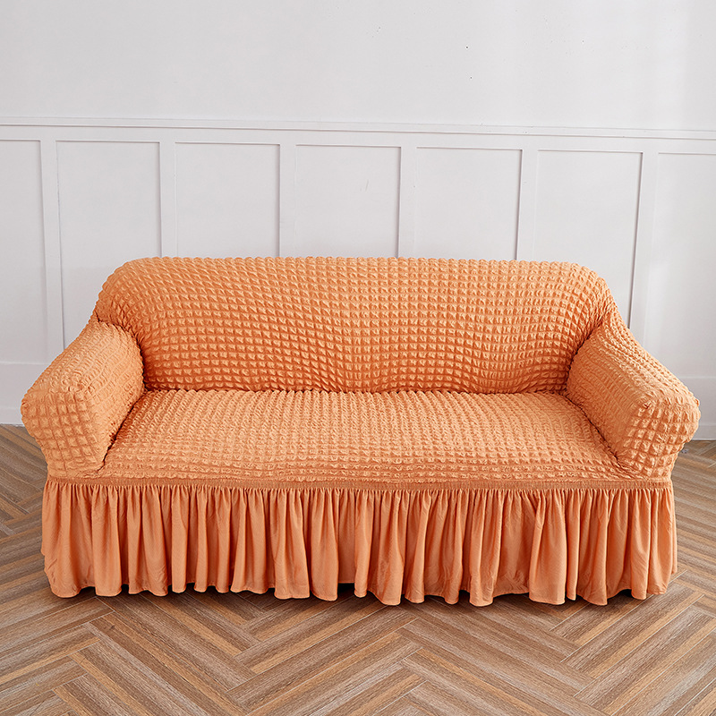 V888-ELOSUNG19953-202503211607-00 Orange Double Sofa Bubble Gauze Sofa Cover with Skirt - Full Elastic Dustproof Double Seater 145-185cm - Image 1