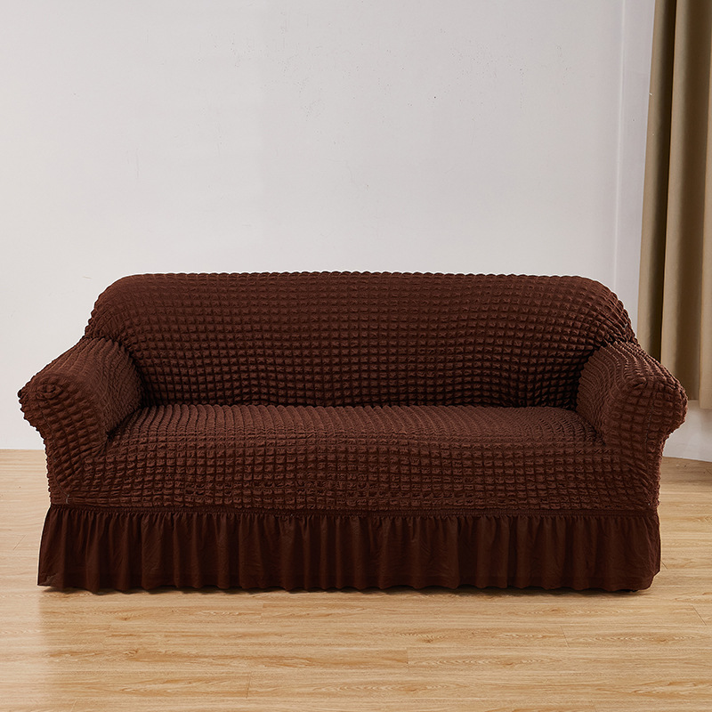 V888-ELOSUNG19960-202503211617-00 Dark-coffee Double Sofa Bubble Gauze Sofa Cover with Skirt - Full Elastic Dustproof Double Seater 145-185cm - Image 1