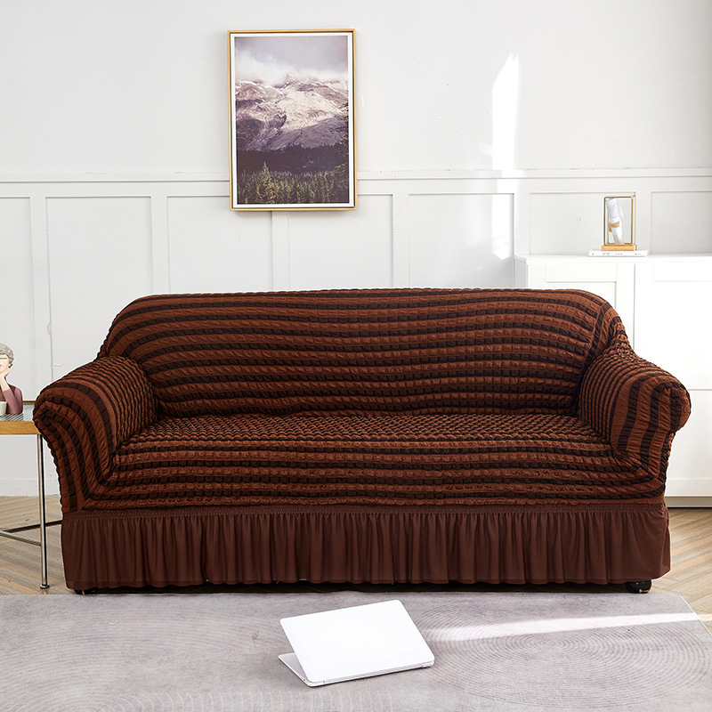 V888-ELOSUNG19982-202503211525-00 Light-coffee and Dark-coffee Three-person Sofa Bubble Gauze Sofa Cover with Skirt - Full Elastic Dustproof Three-person Seater 190-230cm - Image 1