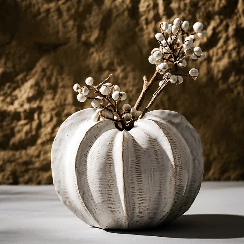 V888-ELOSUNG20001-223310-00 Elegant White Ceramic Pumpkin-Shaped Vase – Modern Decorative Home Accent for Table Centerpiece - Image 1