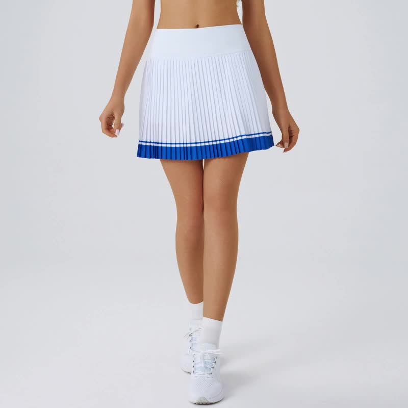 V888-ELOSUNG20067-224613-00 High waist Blue and White pleated skirt | built-in shorts to prevent exposure - suitable for yoga, badminton and golf Size S - Image 1