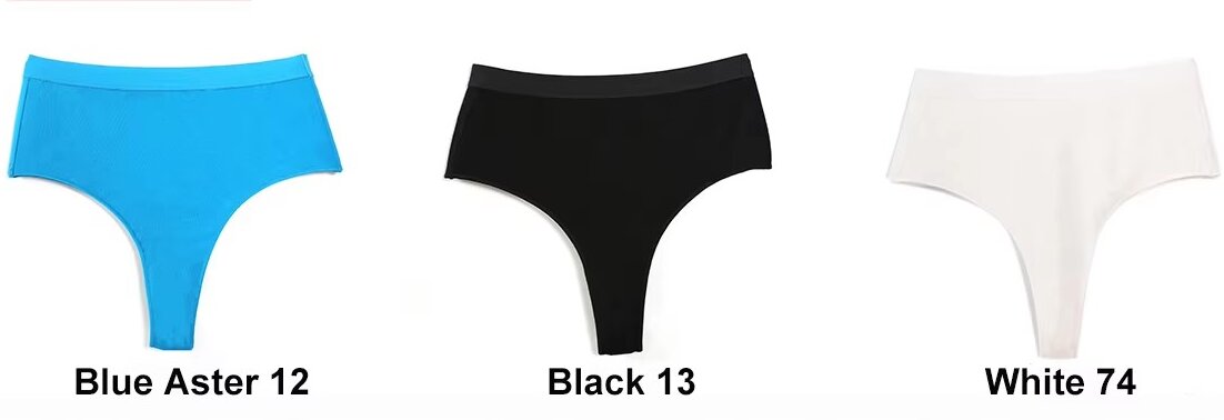 V888-ELOSUNG20136-224725-00 3 pcs(White+Black+Blue Aster) High-Waisted Solid Color Cotton Comfort Plus Size Tummy Control Thong Panties for Women – Size M - Image 1