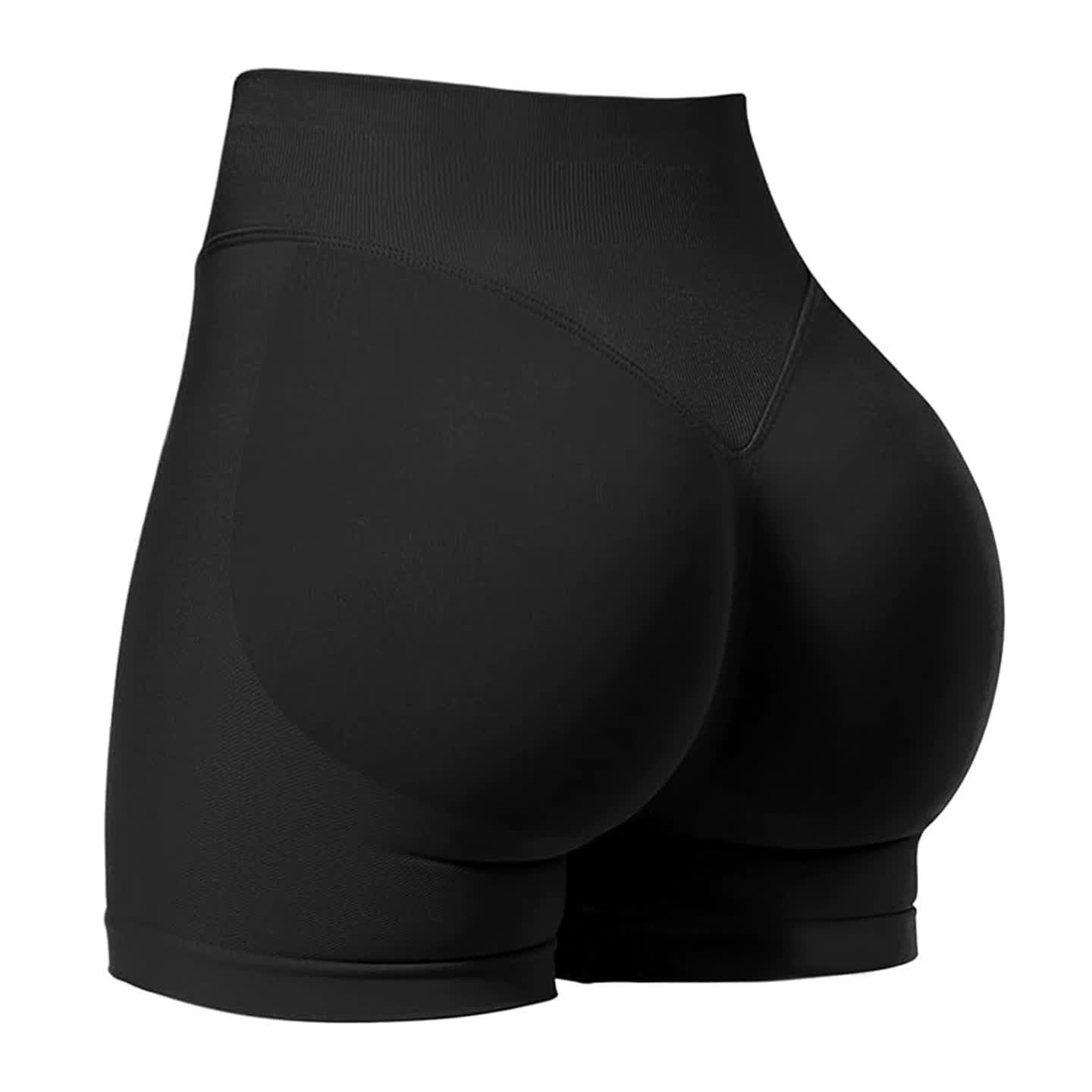V888-ELOSUNG20191-224445-00 Black High-Waisted Yoga Shorts for Women, Butt-Lifting Fitness Running Shorts, Sports Leggings for Workout, Size M - Image 1