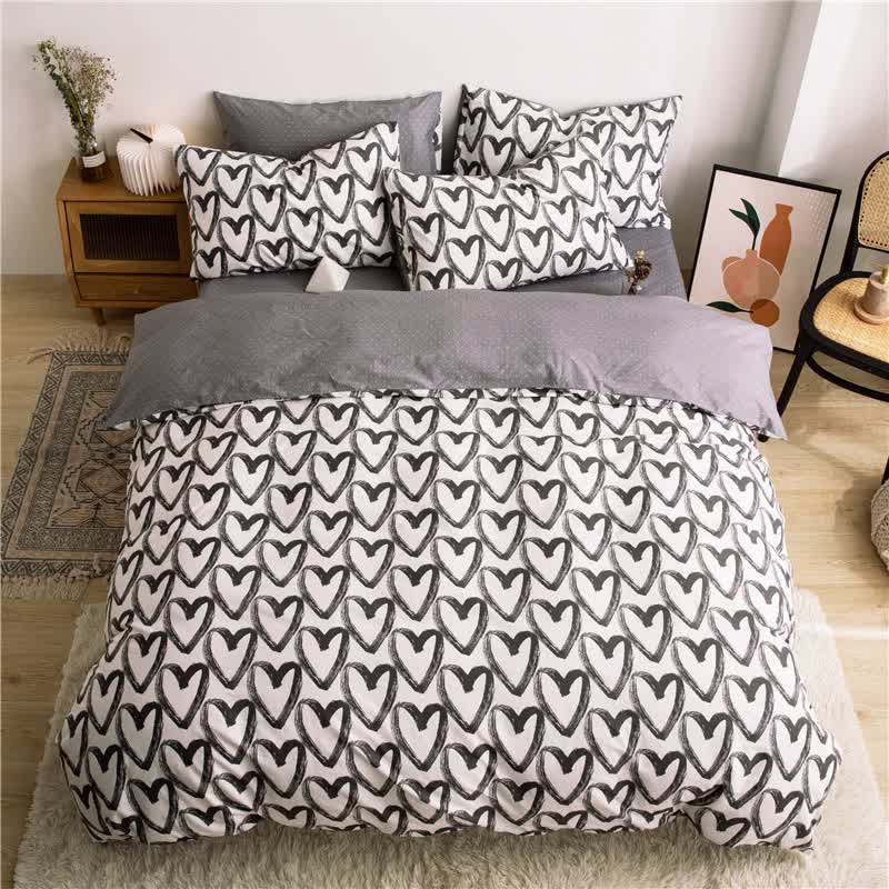 V888-ELOSUNG20313-225802-00 Love patternt Three-Piece Bedding Set - Comfortable Polyester with Adjustable Corner Straps (Quilt Cover 200*230CM + Pillowcase 51*76CM*2) - Image 1