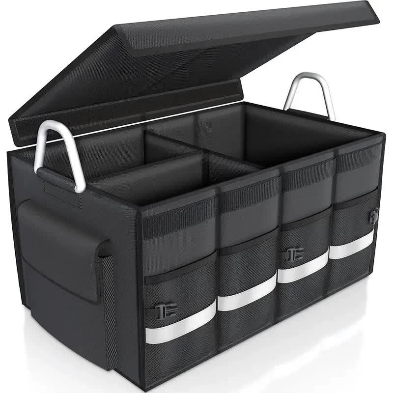 V888-ELOSUNG20366-226822-00 Foldable Car Storage Box with Metal Handle - Foldable Trunk Organizer for Efficient Vehicle Storage 50*35*30cm - Image 1