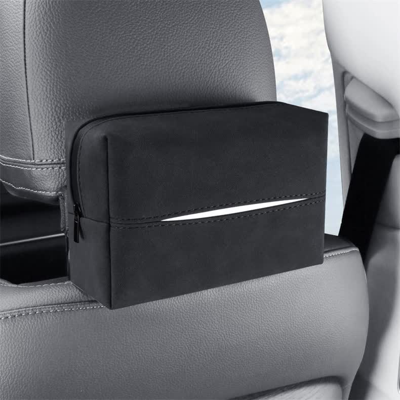 V888-ELOSUNG20380-226693-00 2 pcs Black Stylish Car Tissue Box for Seat Back - Car Interior Tissue Pack for Seat Back, Armrest Box, Sun Visor 18.5x12.5x7cm - Image 1