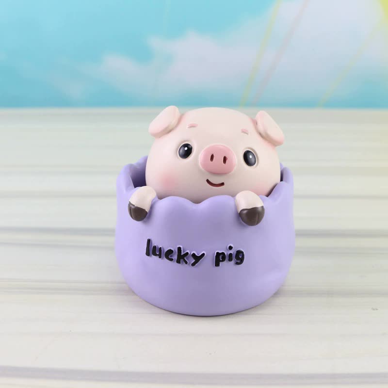 V888-ELOSUNG20387-226788-00 2 pcs Purple Cute Pig Head Bobble Head Car Ornament | Resin Pig Doll for Car Dashboard Decoration 6.5x7cm - Image 1