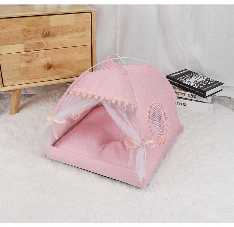 V888-ELOSUNG20420-227289-00 Pink Floral Portable Folding Pet Tent - Summer Cat & Dog Shelter with Mesh Window, Lightweight and Breathable, Ideal for Travel & Home Use 40x40x35CM - Image 1