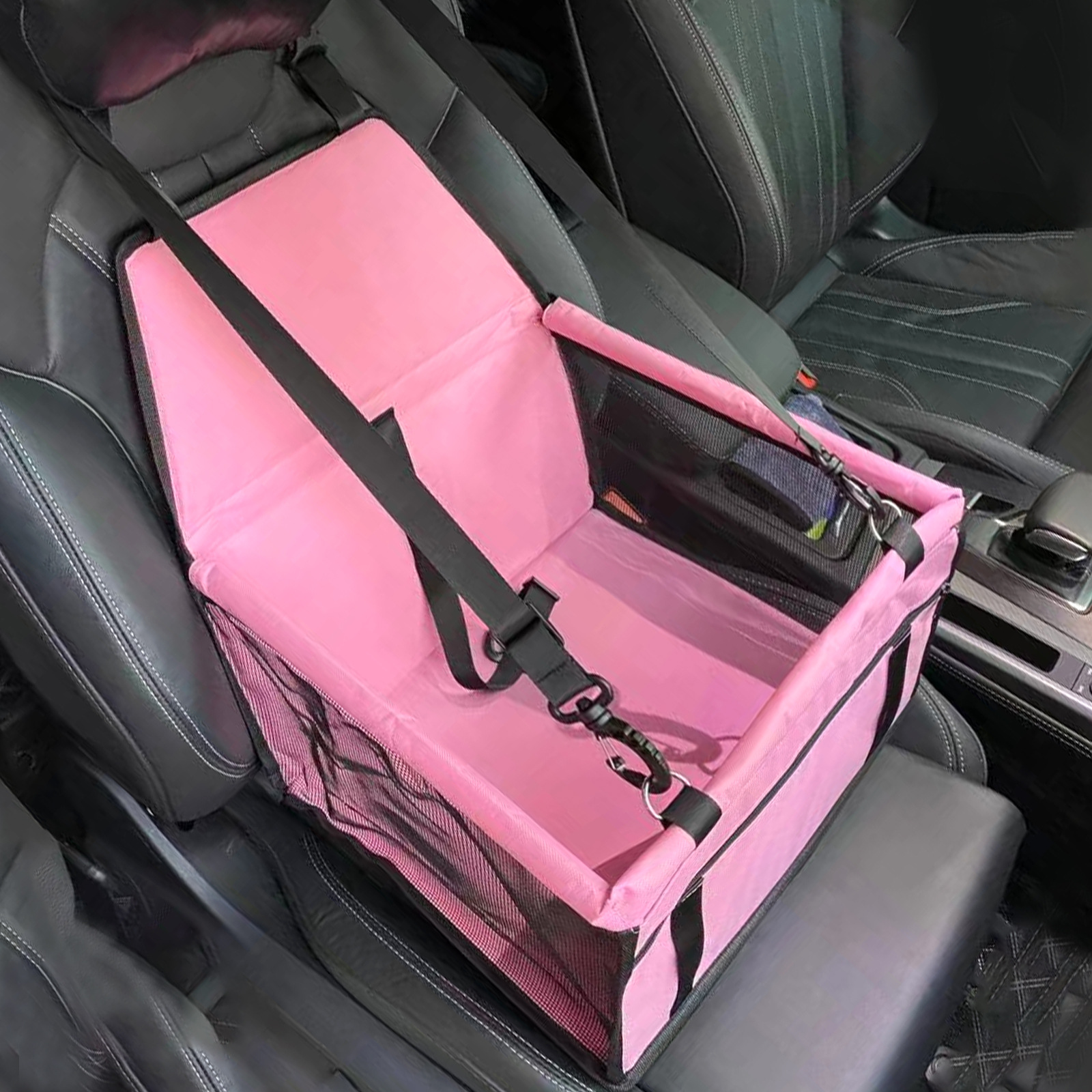 V888-ELOSUNG20434-227224-00 Pink Portable Pet Car Seat for Dogs and Cats - Adjustable Car Seat Cover, Pet Travel Car Carrier with Safety Belt - Image 1