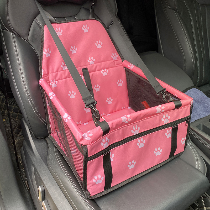 V888-ELOSUNG20442-227232-00 Pink footprints Portable Pet Car Seat for Dogs and Cats - Adjustable Car Seat Cover, Pet Travel Car Carrier with Safety Belt - Image 1