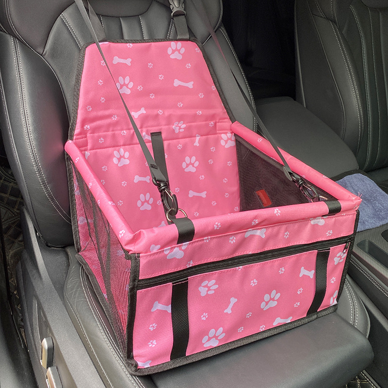 V888-ELOSUNG20443-227233-00 Pink bone print Portable Pet Car Seat for Dogs and Cats - Adjustable Car Seat Cover, Pet Travel Car Carrier with Safety Belt - Image 1