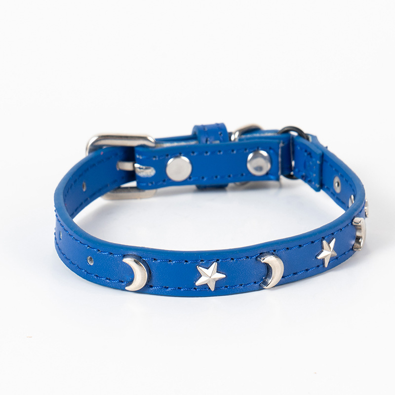 V888-ELOSUNG20452-202502241453-00 3 pcs Dark blue Stylish PU Leather Pet Collar - Anti-Loss, Puppy Bell, Star & Moon Design Width 1.2cm Total Length 35cm - Image 1