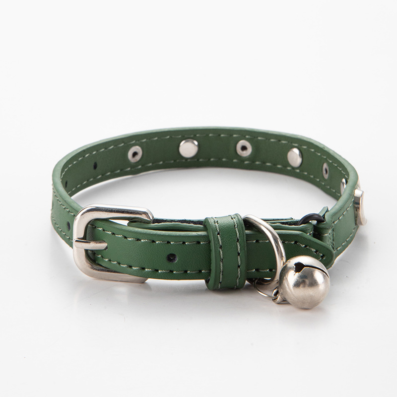 V888-ELOSUNG20453-202502241453-00 3 pcs Green Stylish PU Leather Pet Collar - Anti-Loss, Puppy Bell, Star & Moon Design Width 1.2cm Total Length 35cm - Image 1