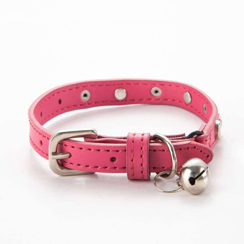 V888-ELOSUNG20454-202502241501-00 3 pcs Rose red Stylish PU Leather Pet Collar - Anti-Loss, Puppy Bell, Star & Moon Design Width 1.2cm Total Length 35cm - Image 1