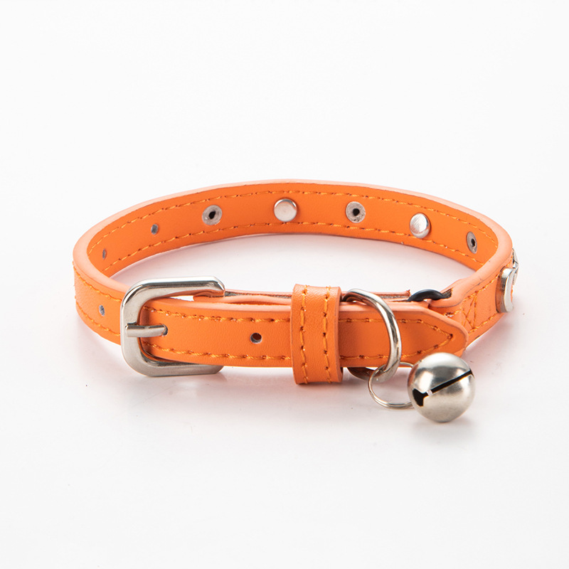 V888-ELOSUNG20455-202502241505-00 3 pcs Orange Stylish PU Leather Pet Collar - Anti-Loss, Puppy Bell, Star & Moon Design Width 1.2cm Total Length 35cm - Image 1
