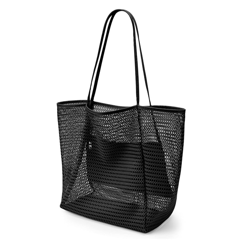 V888-ELOSUNG20474-202502241540-00 2 pcs Black Casual Mesh Tote Bag - Shoulder Bag for Beach & Travel 35x17x37cm - Image 1