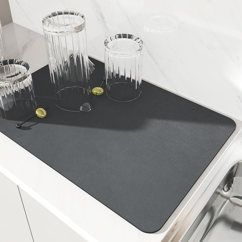 V888-ELOSUNG20489-202502241046-00 Dark Gray Kitchen Drying Mat - Super Absorbent Dish & Cup Drainer Pad 40x50cm - Image 1