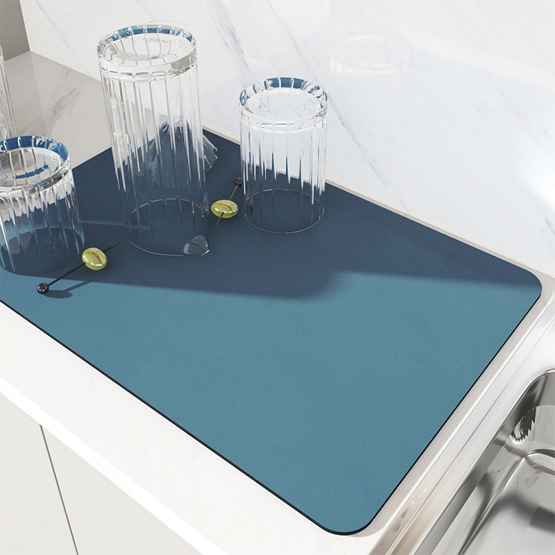 V888-ELOSUNG20491-202502241051-00 2 PCS Blue Kitchen Drying Mat - Super Absorbent Dish & Cup Drainer Pad 30x40cm - Image 1