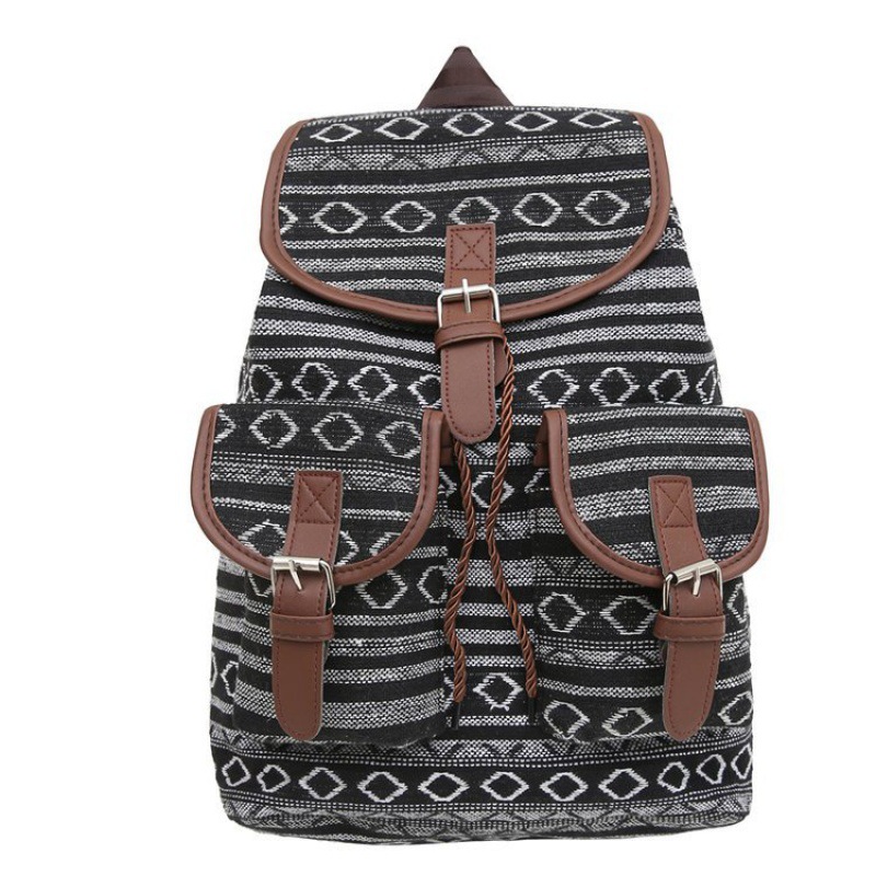 V888-ELOSUNG20552-202502251020-00 Black Stripes Boho Pattern Backpack - Stylish Casual Backpack for Everyday - Image 1