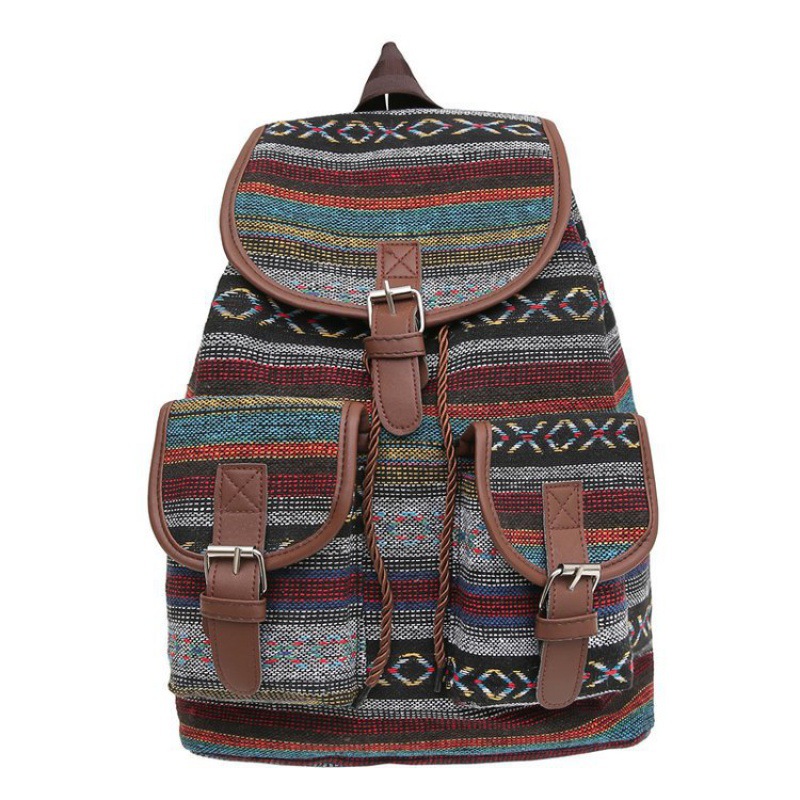 V888-ELOSUNG20553-202502251010-00 Blue Stripes Boho Pattern Backpack - Stylish Casual Backpack for Everyday - Image 1