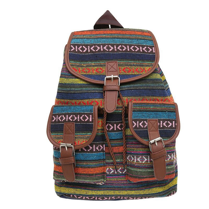 V888-ELOSUNG20555-202502251010-00 Yellow Stripes Boho Pattern Backpack - Stylish Casual Backpack for Everyday - Image 1