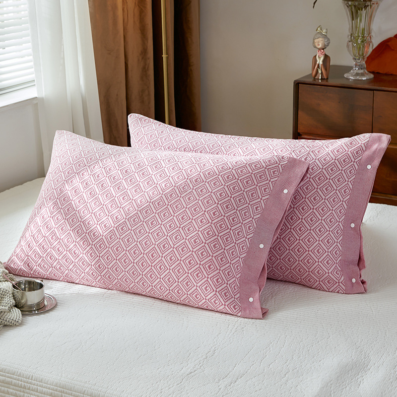 V888-ELOSUNG20688-202502281037-00 Pink Prism Snap-On Cotton Gauze Pillowcase Set - Full Coverage, Non-Slip, Easy Closure (One pair without pillow core) - Image 1