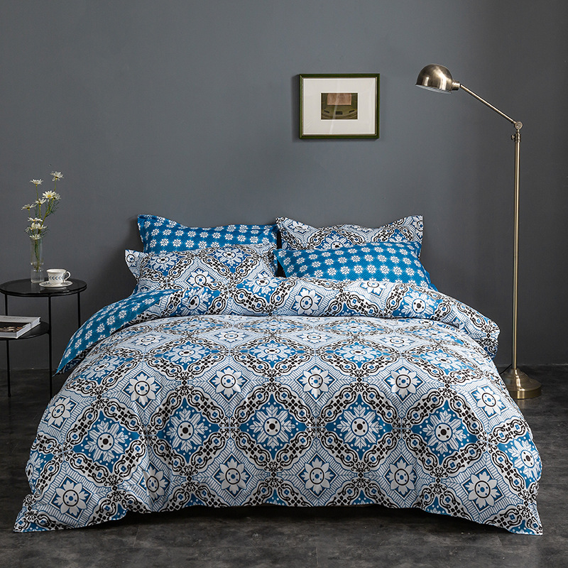 V888-ELOSUNG20748-202503031011-00 Blue Floral Duvet Cover - 3 Piece Bedding Set (with Corner Ties)Quilt cover 230cm x 230cm, pillowcase 51 x 92cm - Image 1